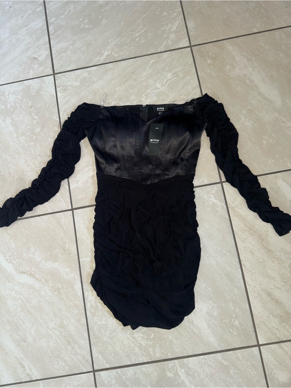 privy Black Off-Shoulder Corset Ruched Mini Dress - Picture 2 of 5